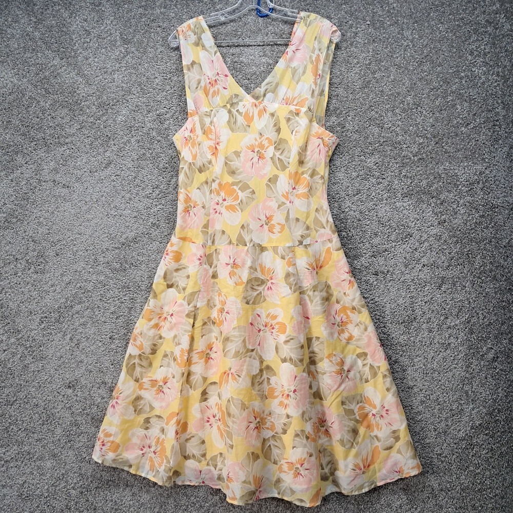 Pendleton Womens Yellow Pink Floral Cotton Silk V-Neck Sleeveless Midi Dress 16